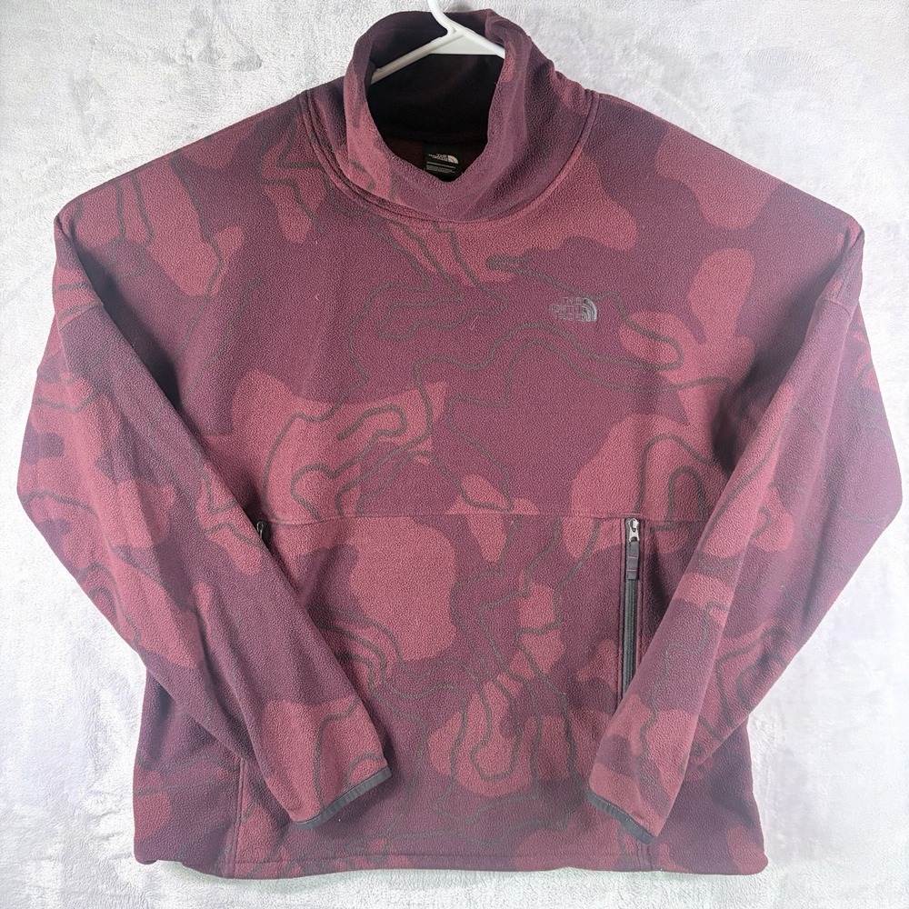 North Face Printed Glacier Fleece Pullover Womens Large Burgundy Floral Mock Nec